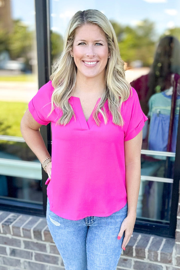 FUCHSIA SPLIT NECK TOP