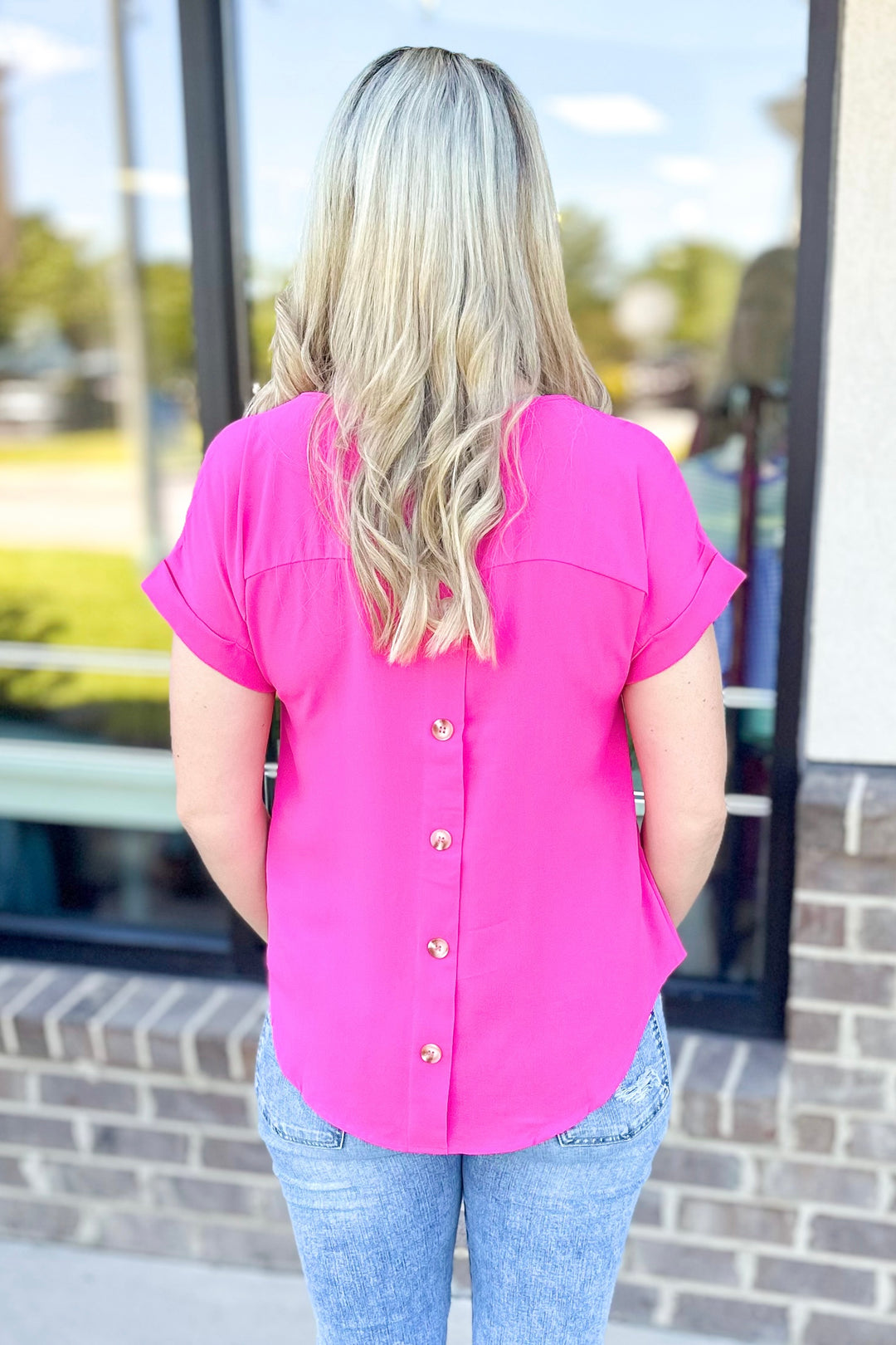 FUCHSIA SPLIT NECK TOP