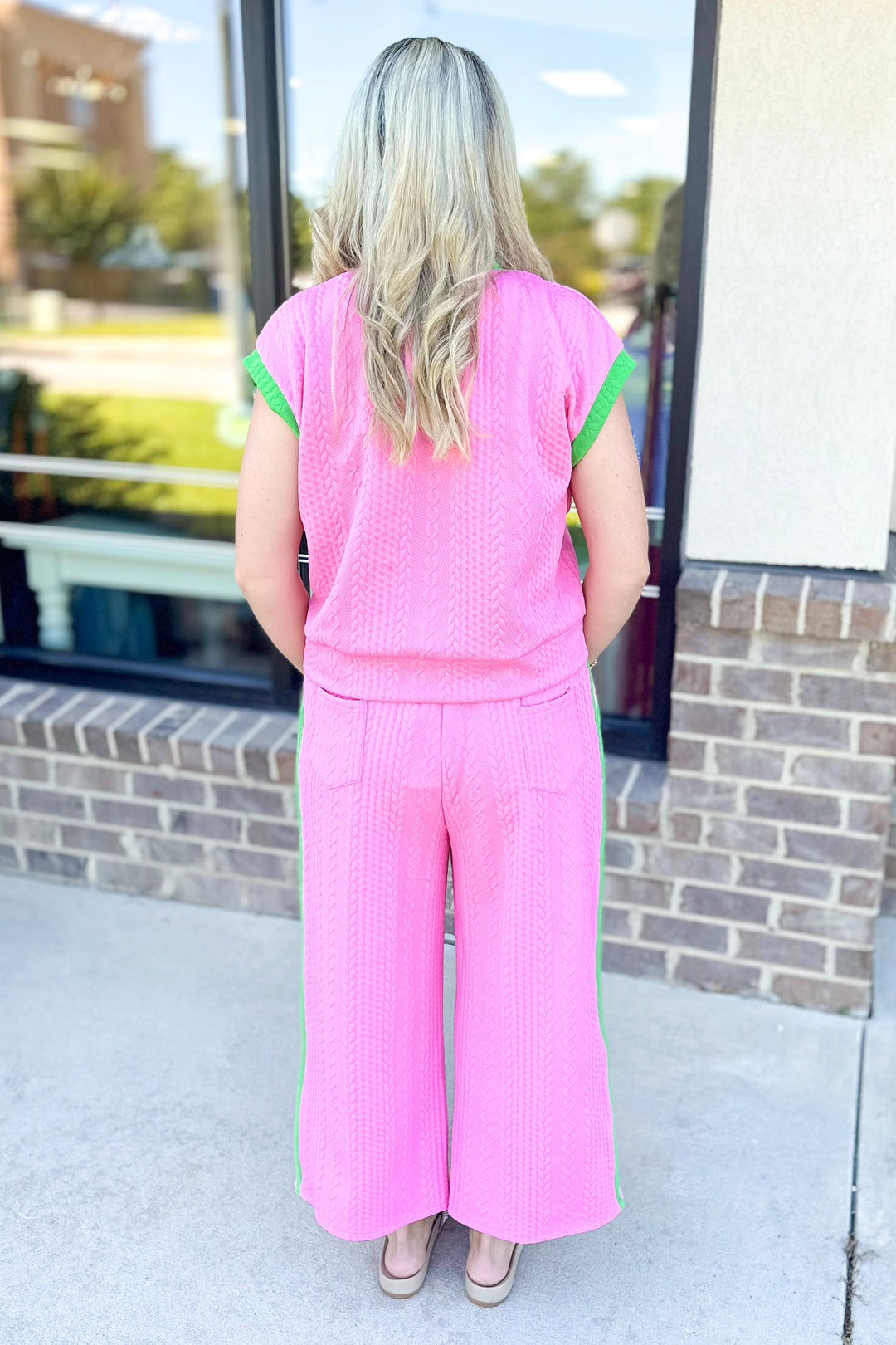 PINK & GREEN TEXTURED PANT SET