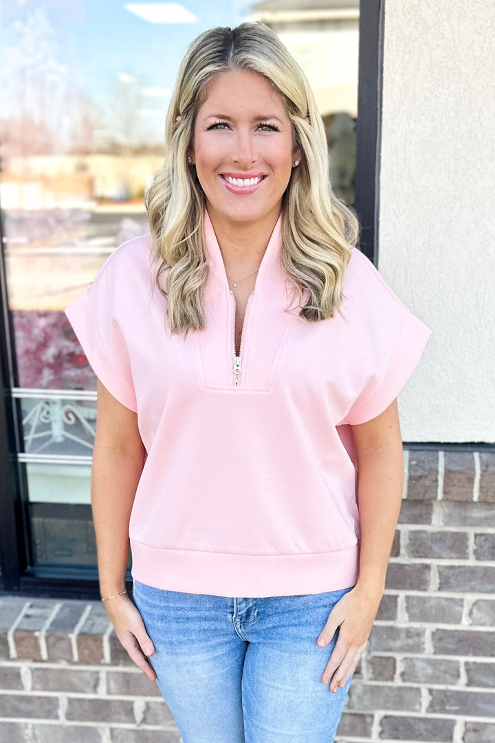 PINK HALF ZIP SCUBA TOP