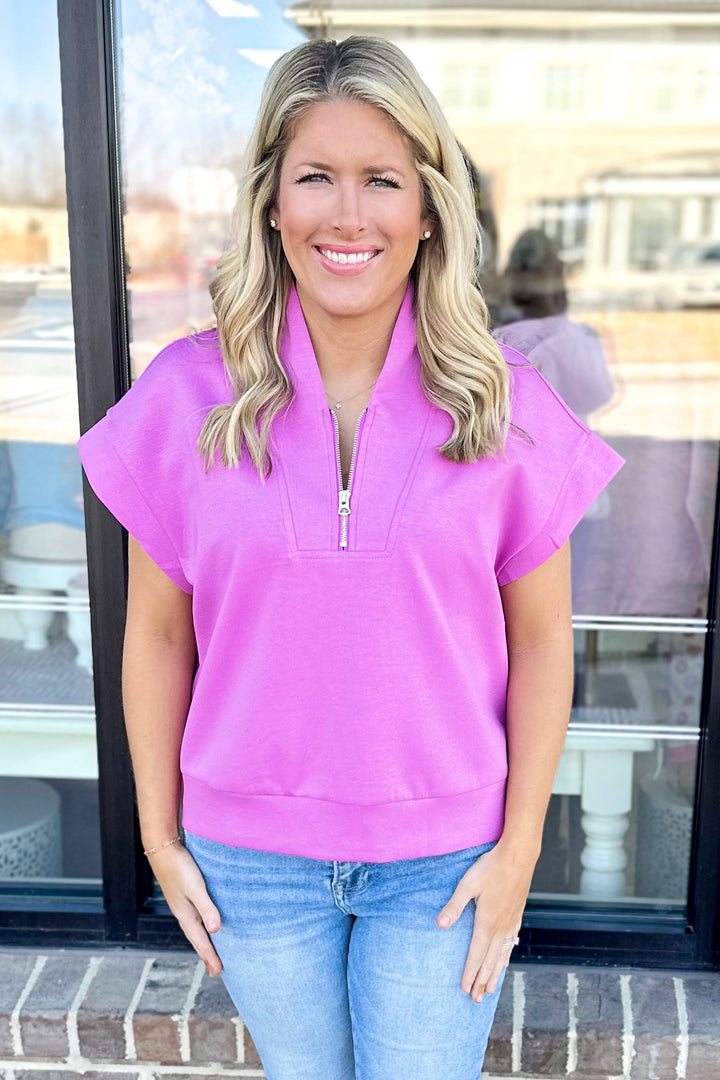 MAGENTA HALF ZIP SCUBA TOP