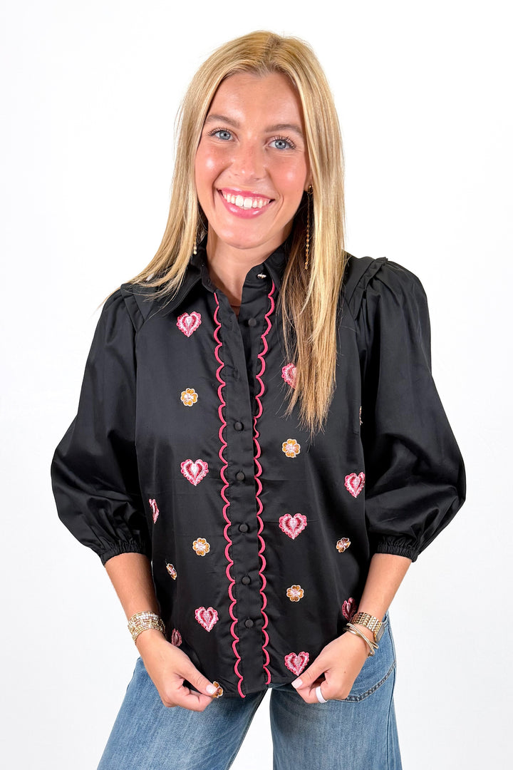 EMILY LOVELOCK: EDIE BLOUSE | BLACK EMBROIDERED