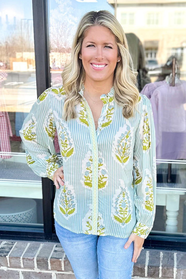 SPARTINA: LAURITA BLOUSE | STRIPE FLORAL MOTIF SURF