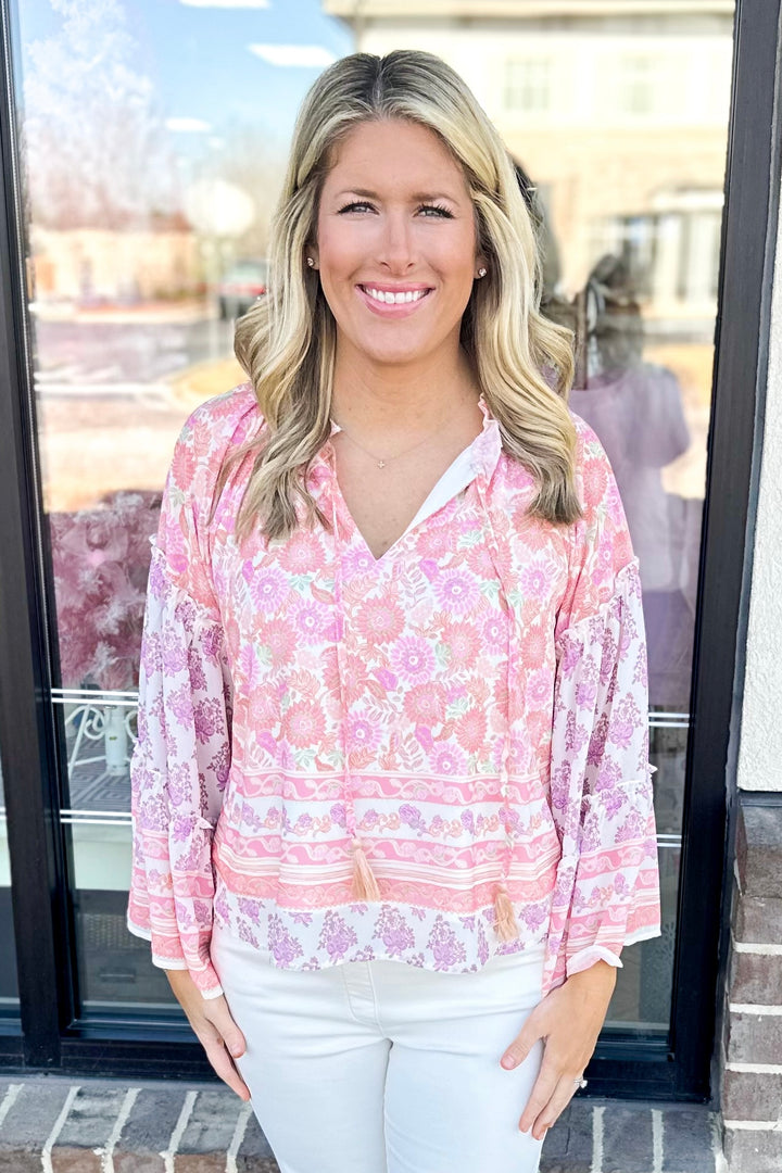 PINK PAISLEY PRINT LONG SLEEVE TOP