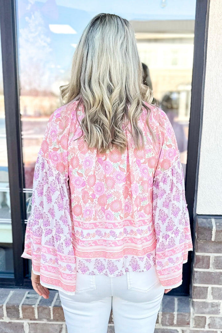 PINK PAISLEY PRINT LONG SLEEVE TOP