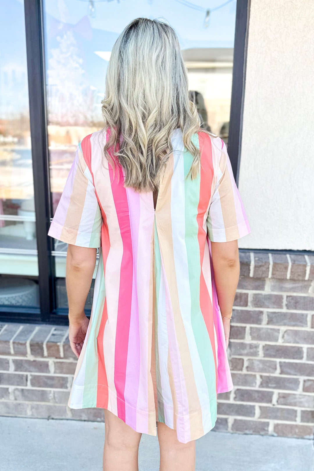 PINK MULTI COLOR STRIPE SWING DRESS