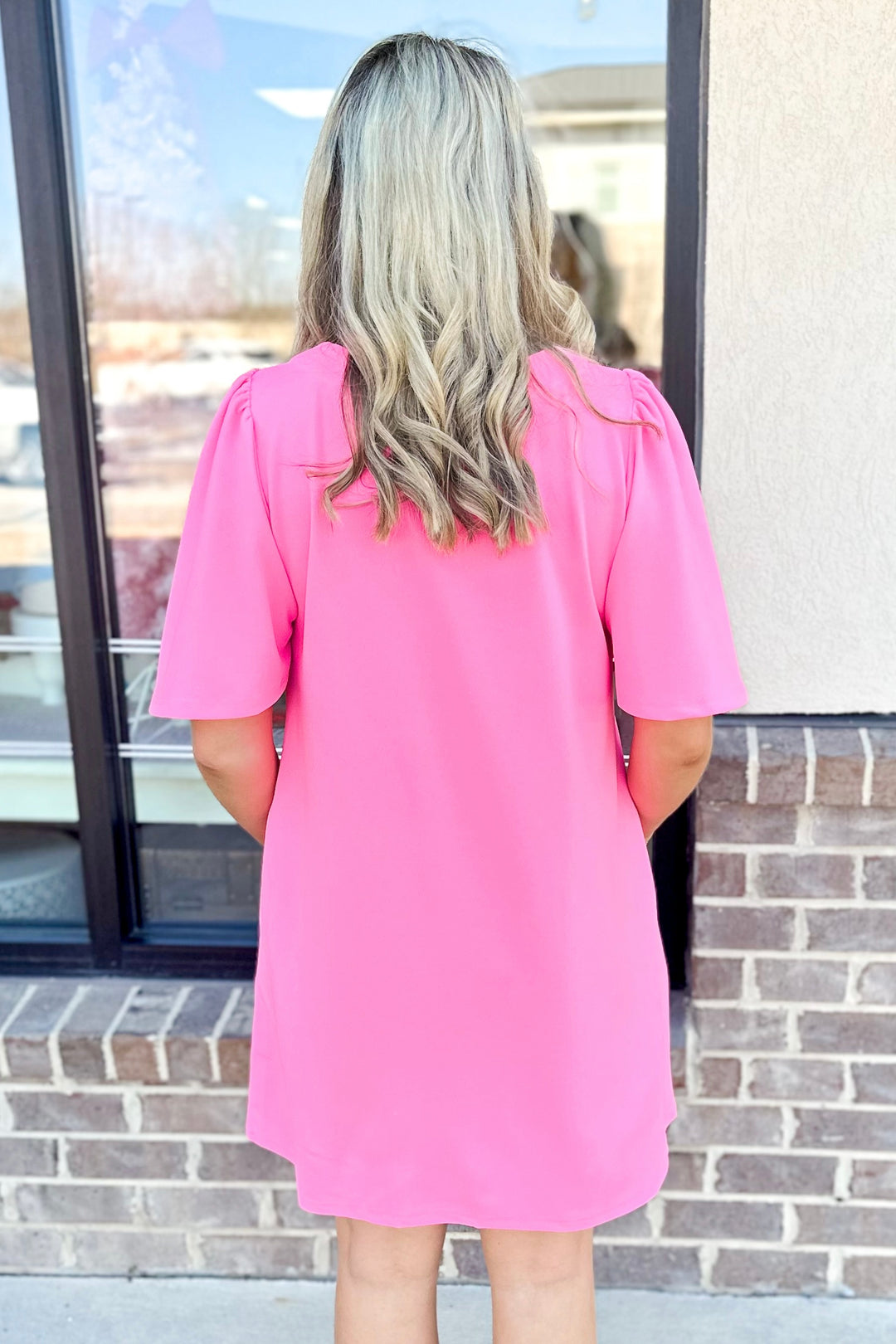 PINK FLUTTER SLEEVE DRESS