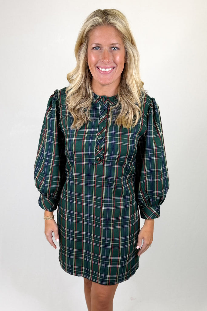 GREEN TARTAN PLAID BUTTON DRESS – Walker Boutique