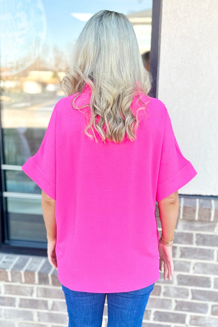 PINK FRILL VNECK TUNIC TOP