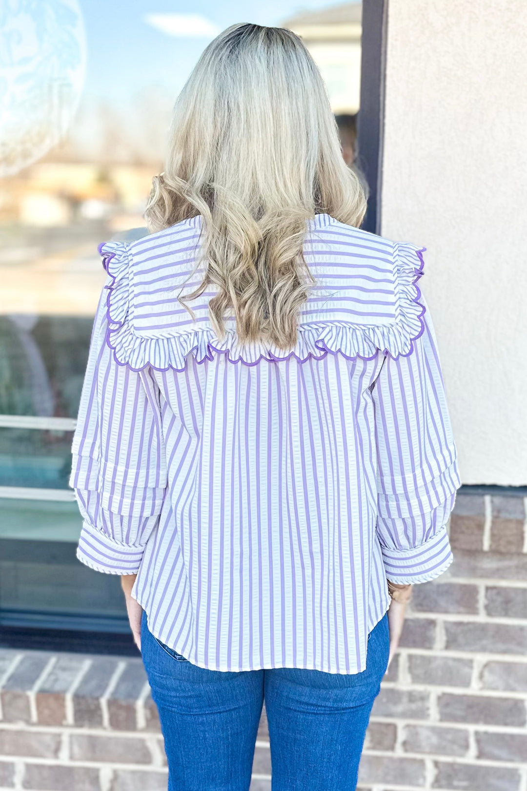 LAVENDER STRIPE SCALLOP TRIM TOP