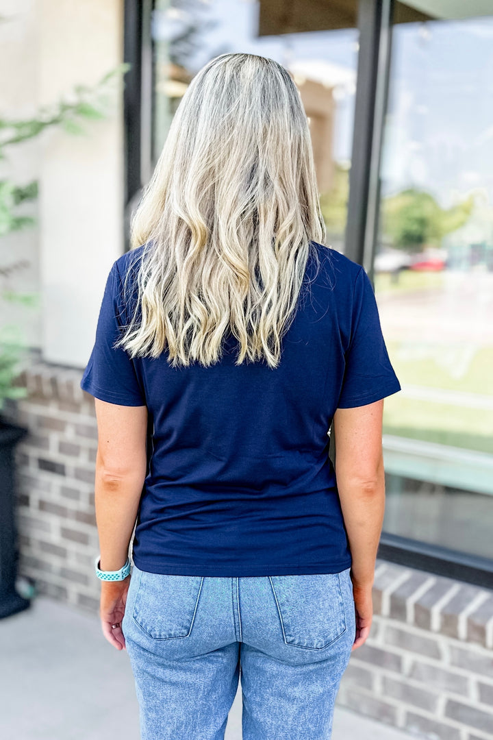 NAVY & SILVER SEQUIN GAME DAY FOOTBALL TEE