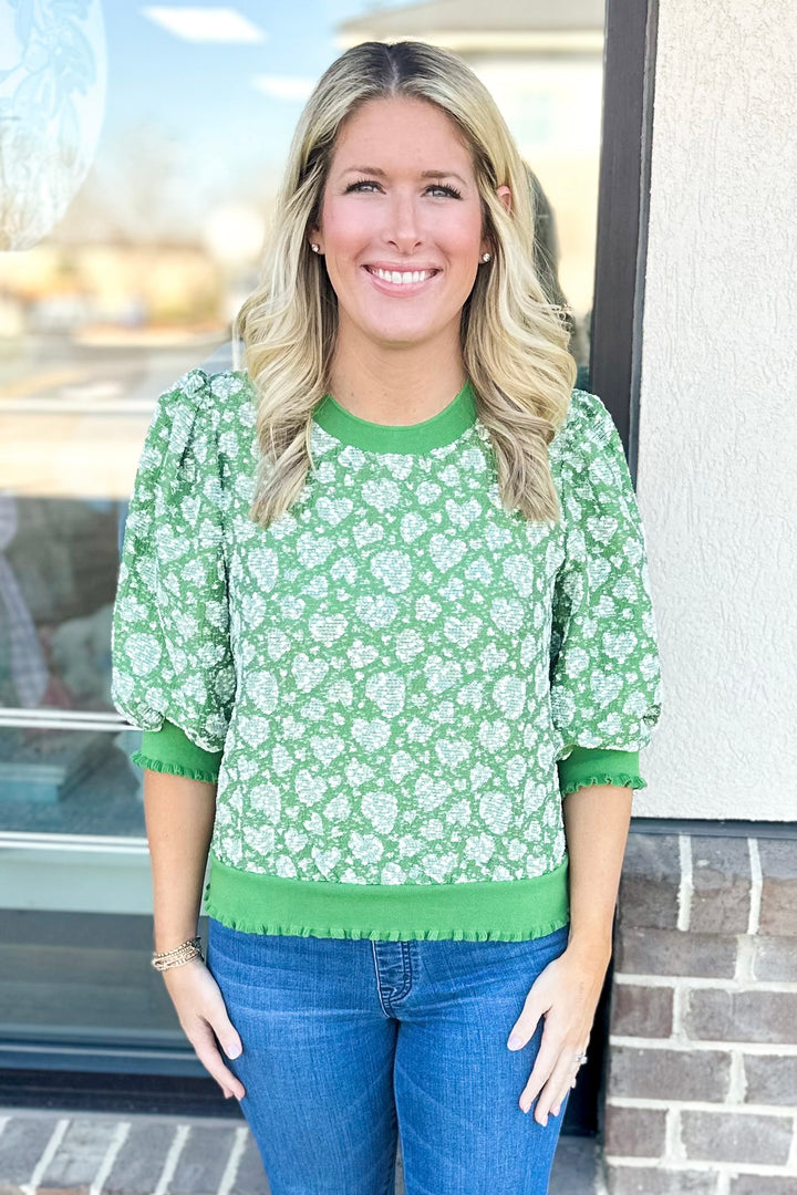 GREEN HEART TWEED SHORT SLEEVE TOP