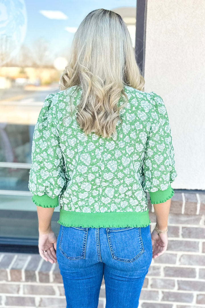 GREEN HEART TWEED SHORT SLEEVE TOP