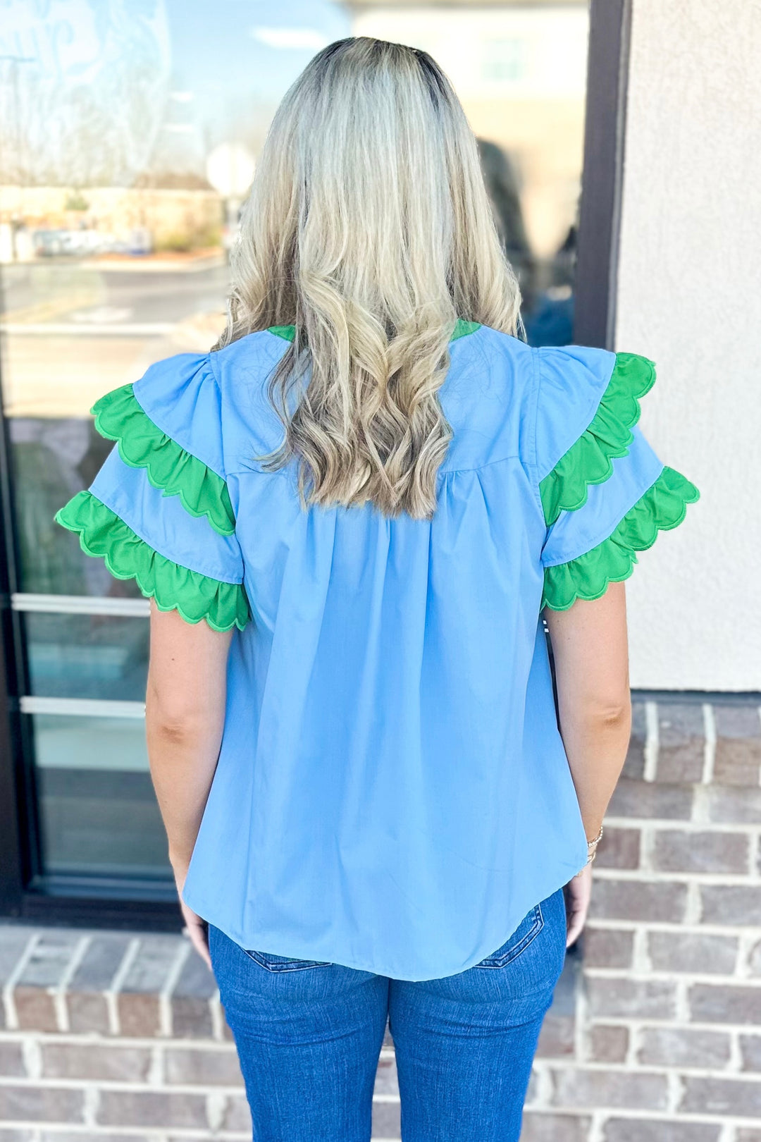 BLUE & GREEN SCALLOP TRIM TOP