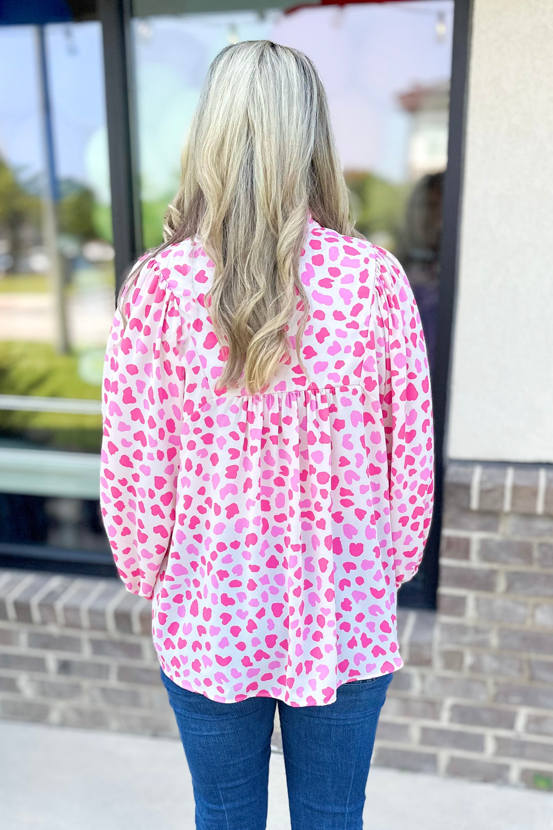 PINK & RED SPOTTED HIGH RUFFLE COLLAR TOP