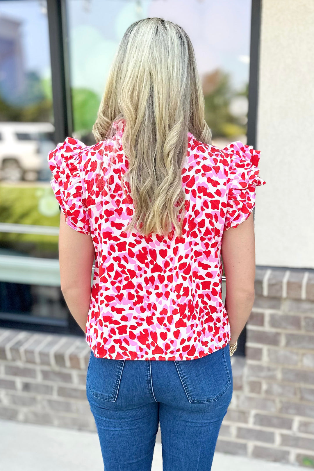 PINK & RED SPOTTED RUFFLE SHOULDER TOP