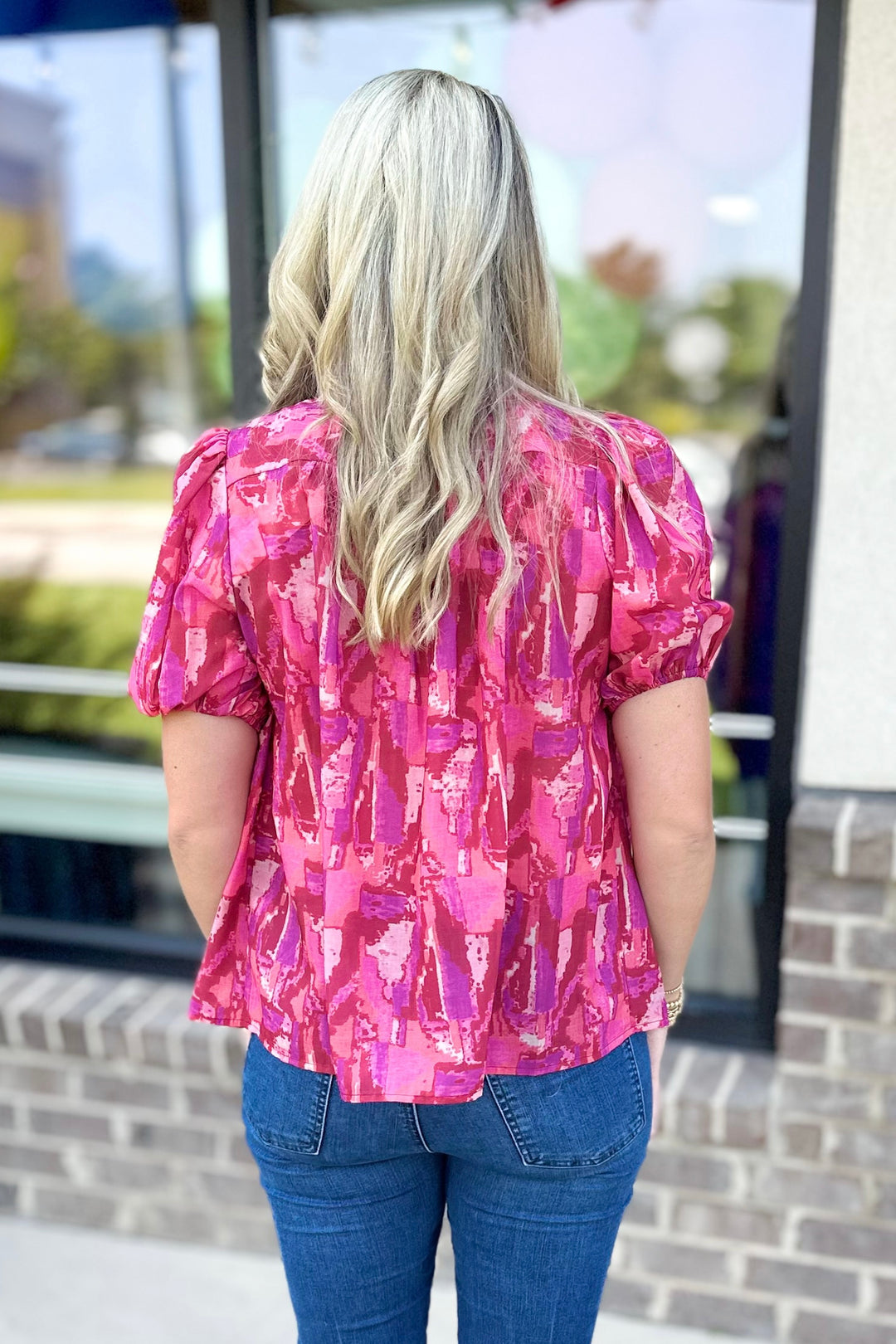 PINK & BURGUNDY WATER COLOR SMOCKED TOP