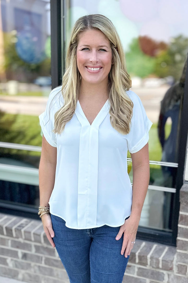 WHITE VNECK BLOUSE