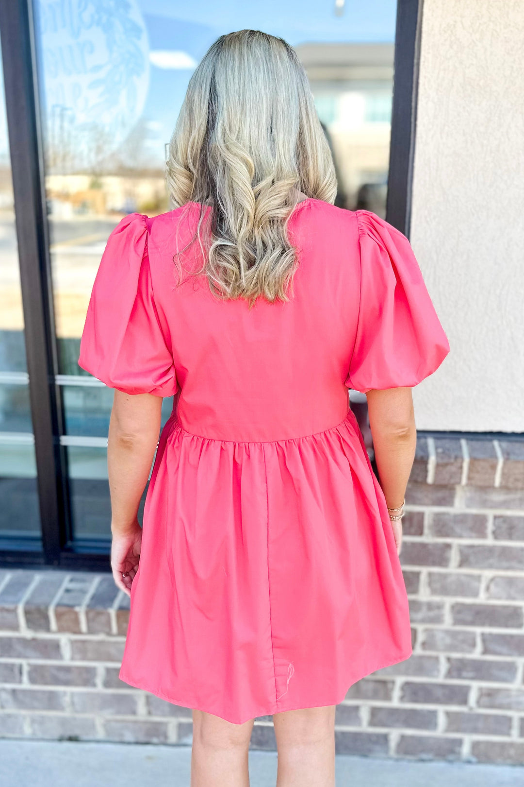 CORAL BOW FRONT BABYDOLL DRESS