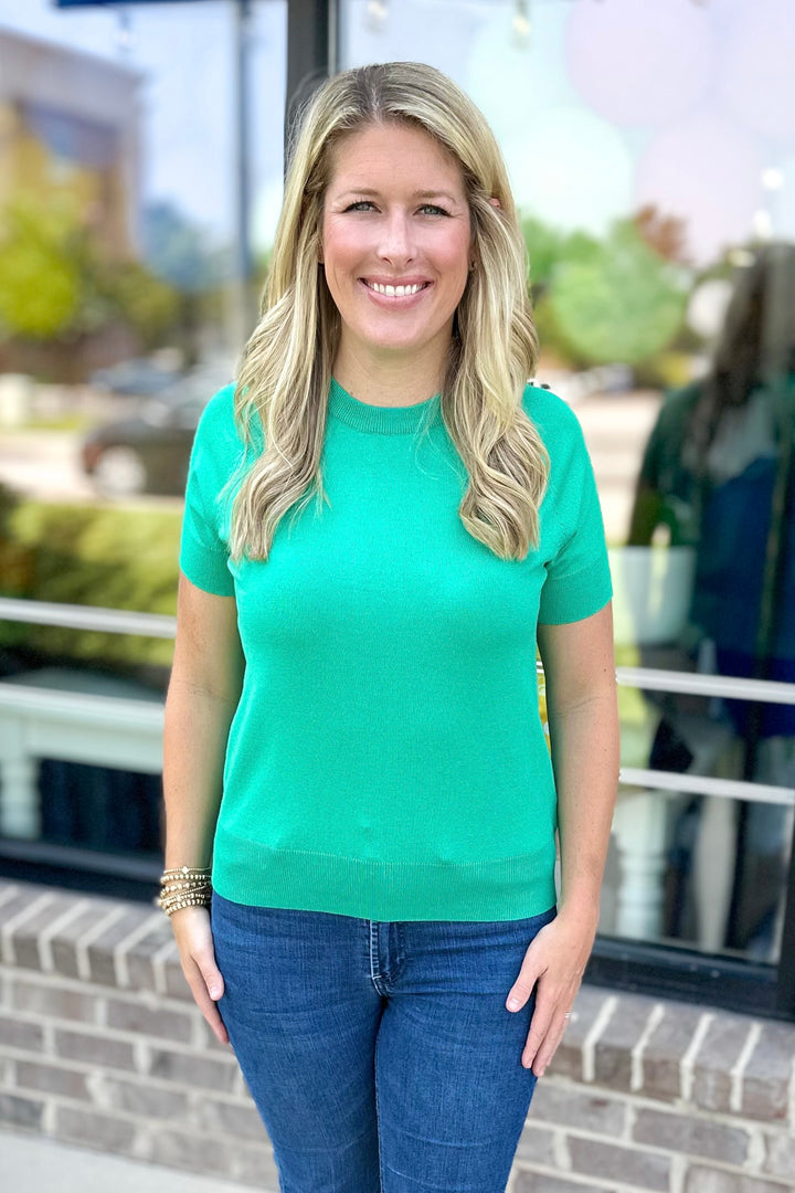 KELLY GREEN SHORT SLEEVE SWEATER