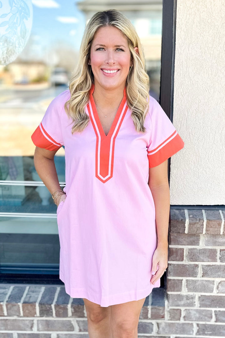 PINK & ORANGE PLACKET SHIFT DRESS