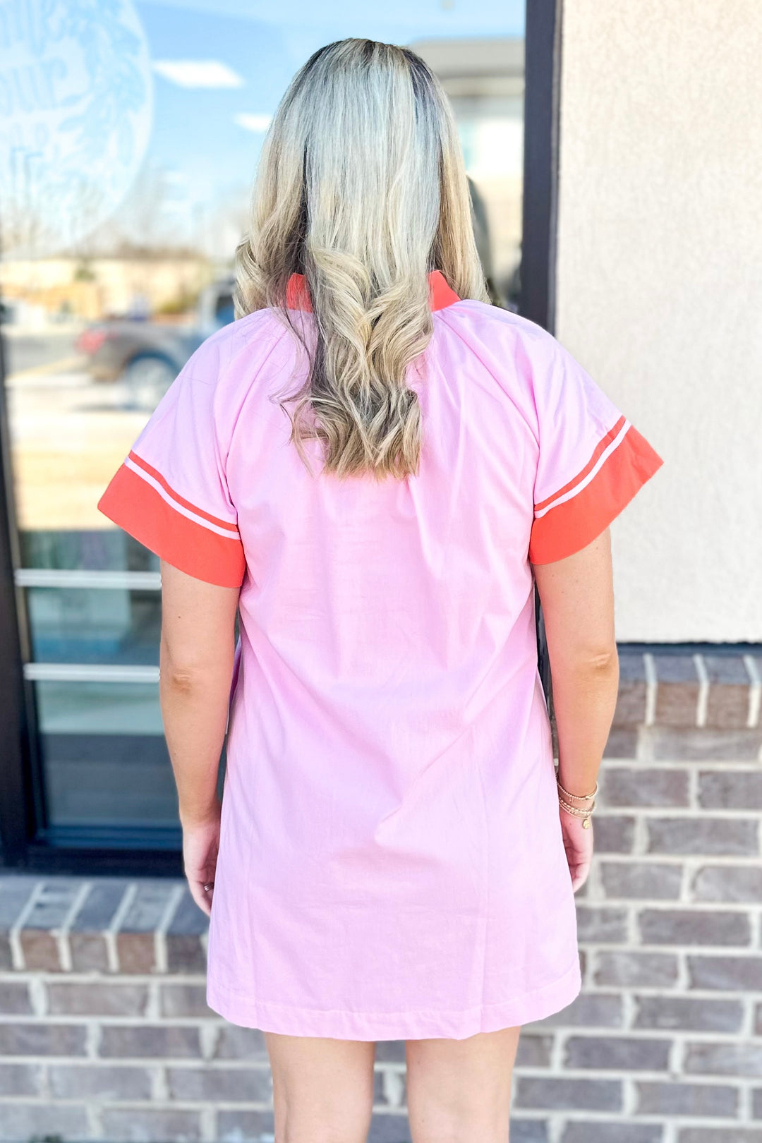 PINK & ORANGE PLACKET SHIFT DRESS