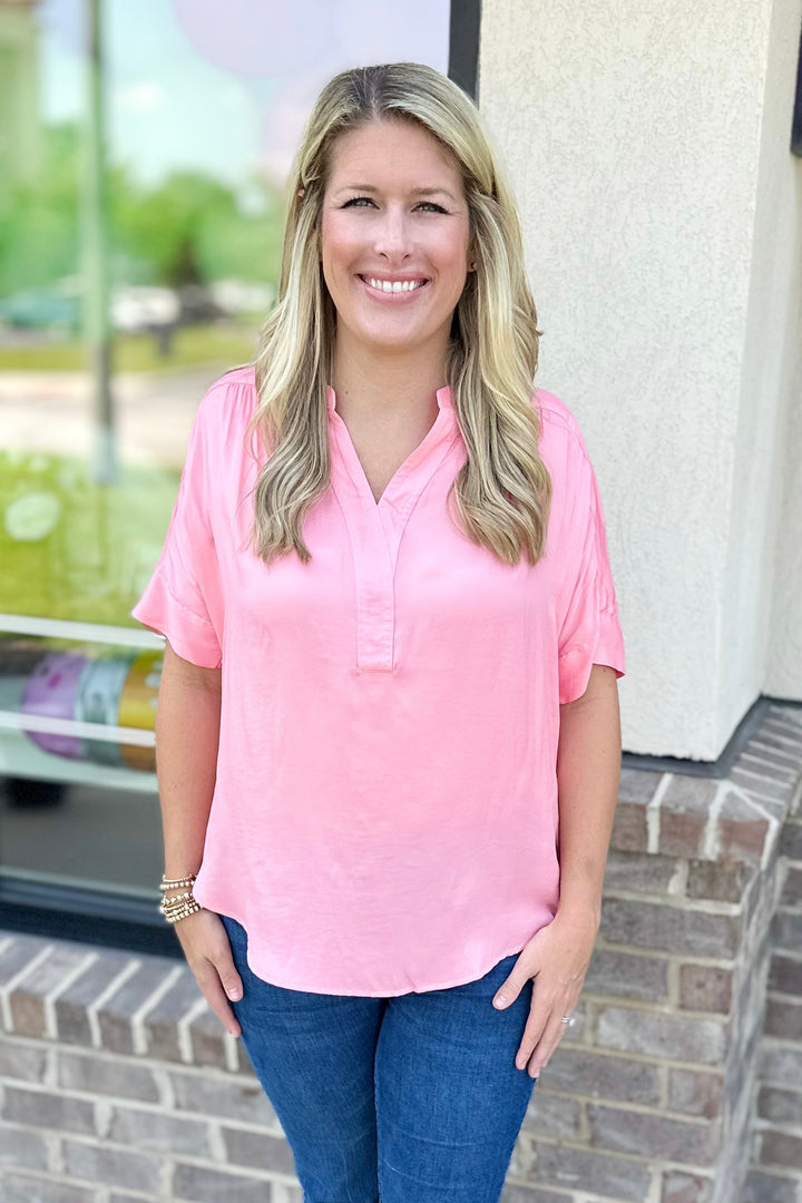 PINK FLUTTER SLEEVE TOP