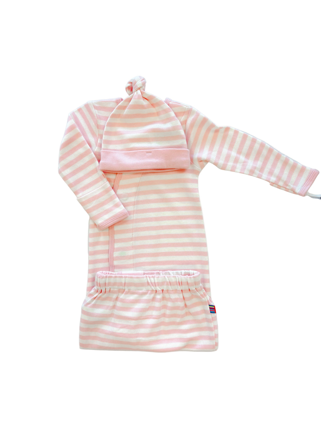 Pink Striped Newborn Gown and Hat Set – Soft Baby Girl Layette Set with Knotted Hat | Walker Boutique