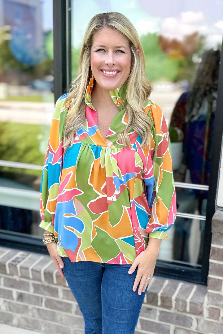 BAHAMA BREEZE HIGH RUFFLE COLLAR TOP