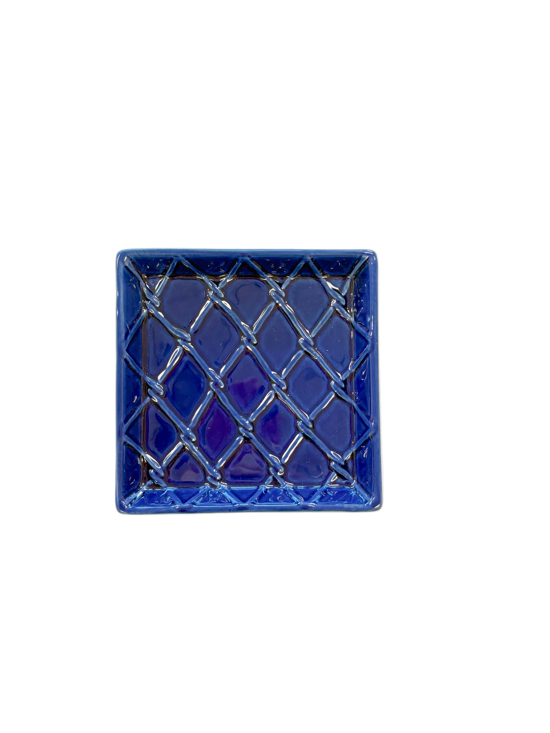 Navy Ceramic Cocktail Napkin Holder – Embossed Lattice Design