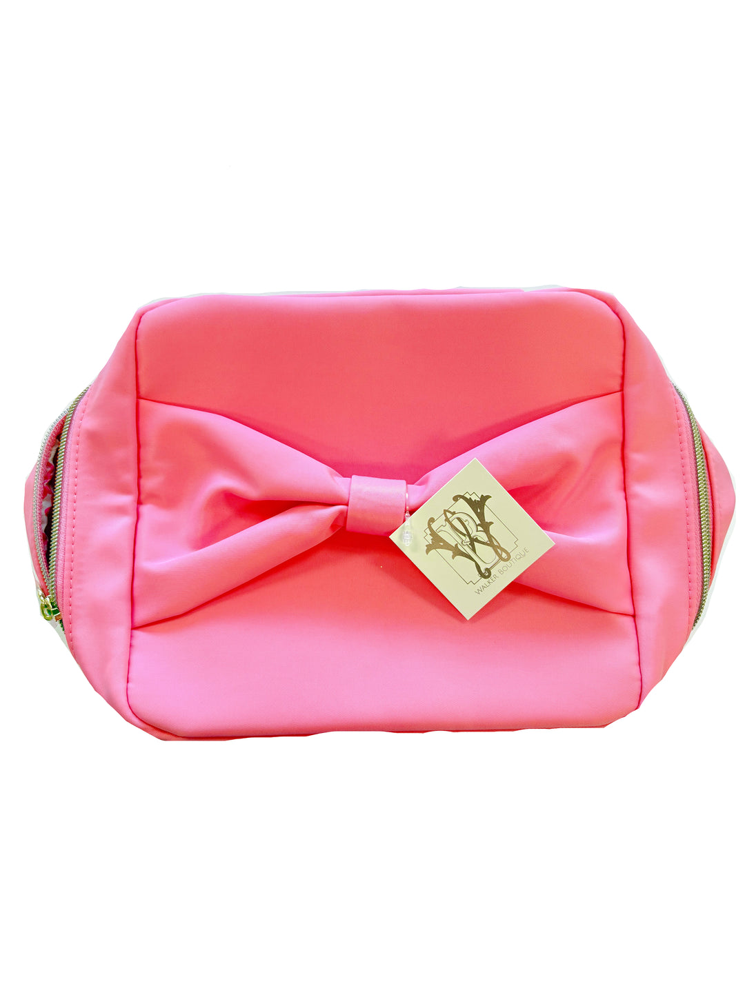 Pink Bow Travel Cosmetic Bag – Large Makeup Organizer with Interior Mesh Pocket