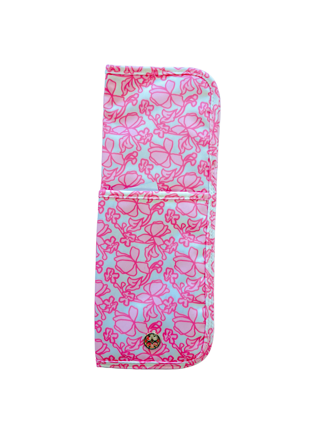 Pink bow print hot tools case with slim foldable design.