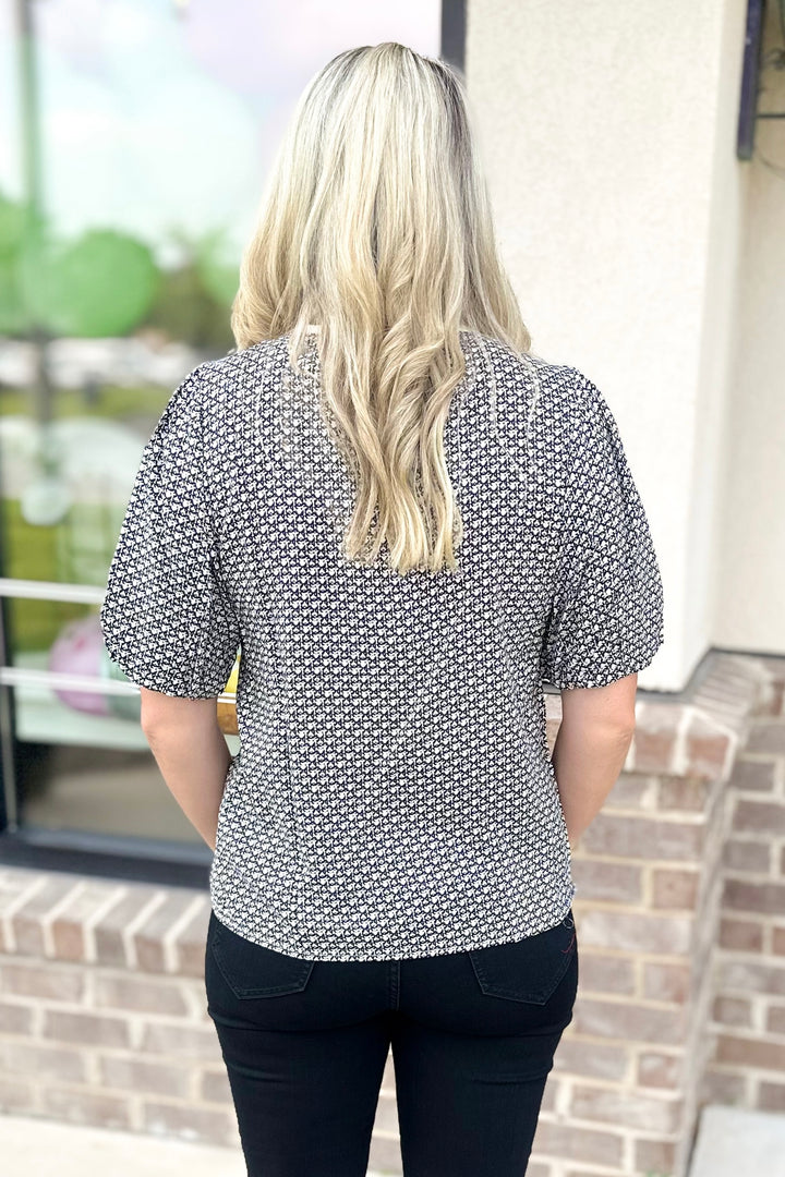 BLACK & CREAM CONTRAST STRIPE NECKLINE TOP