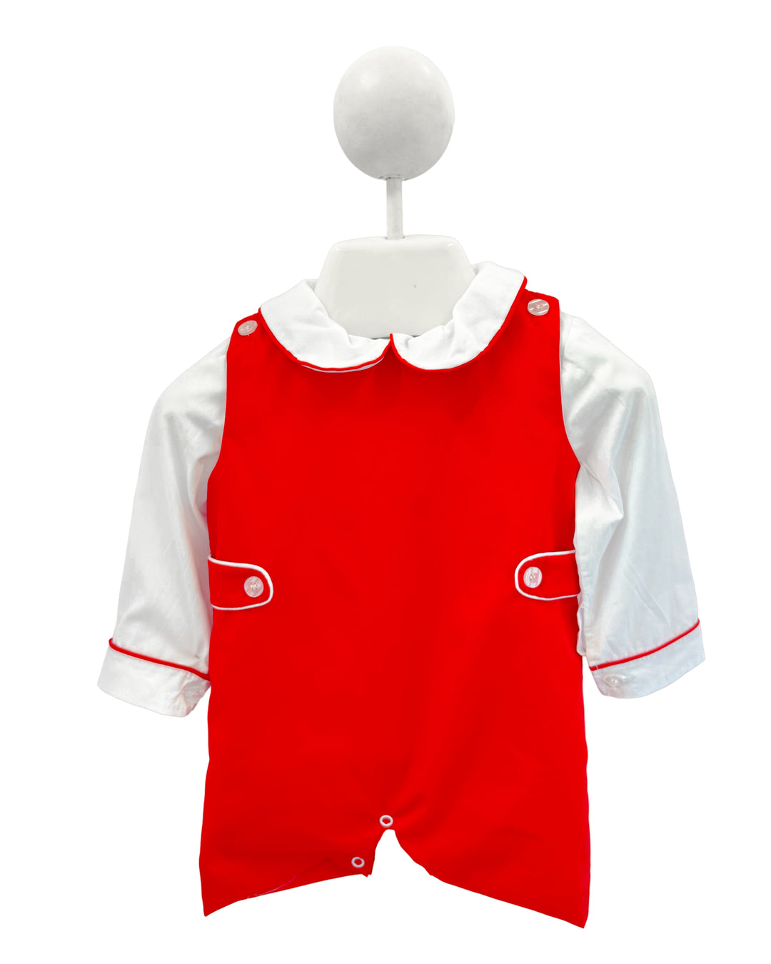 Classic Red Button-Tab Bubble Set – Baby Boy Red Bubble Outfit with White Piped Shirt | Walker Boutique