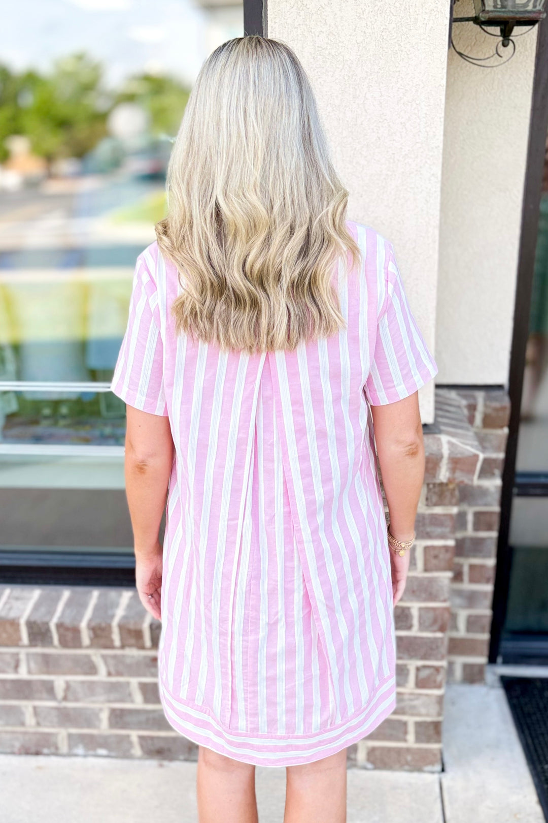 PINK & WHITE STRIPE COLLAR SHIFT DRESS