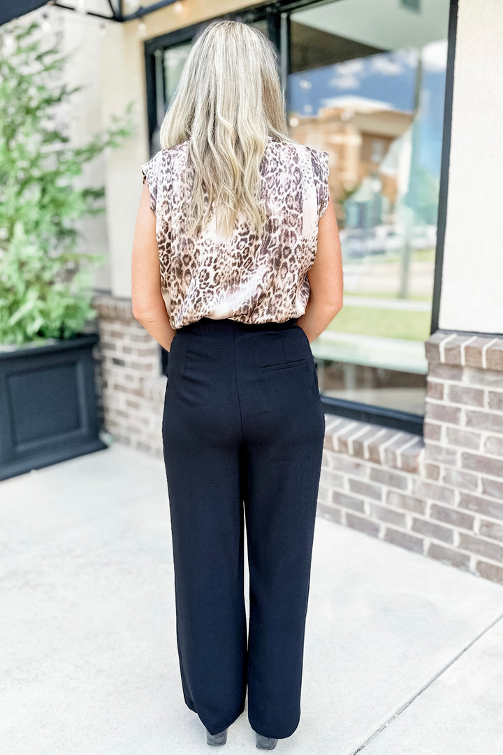 BLACK TAILORED PANTS WITH BUTTON DETAIL