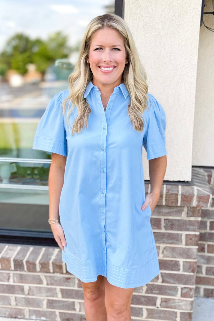 BABY BLUE BUTTON FRONT COLLAR DRESS