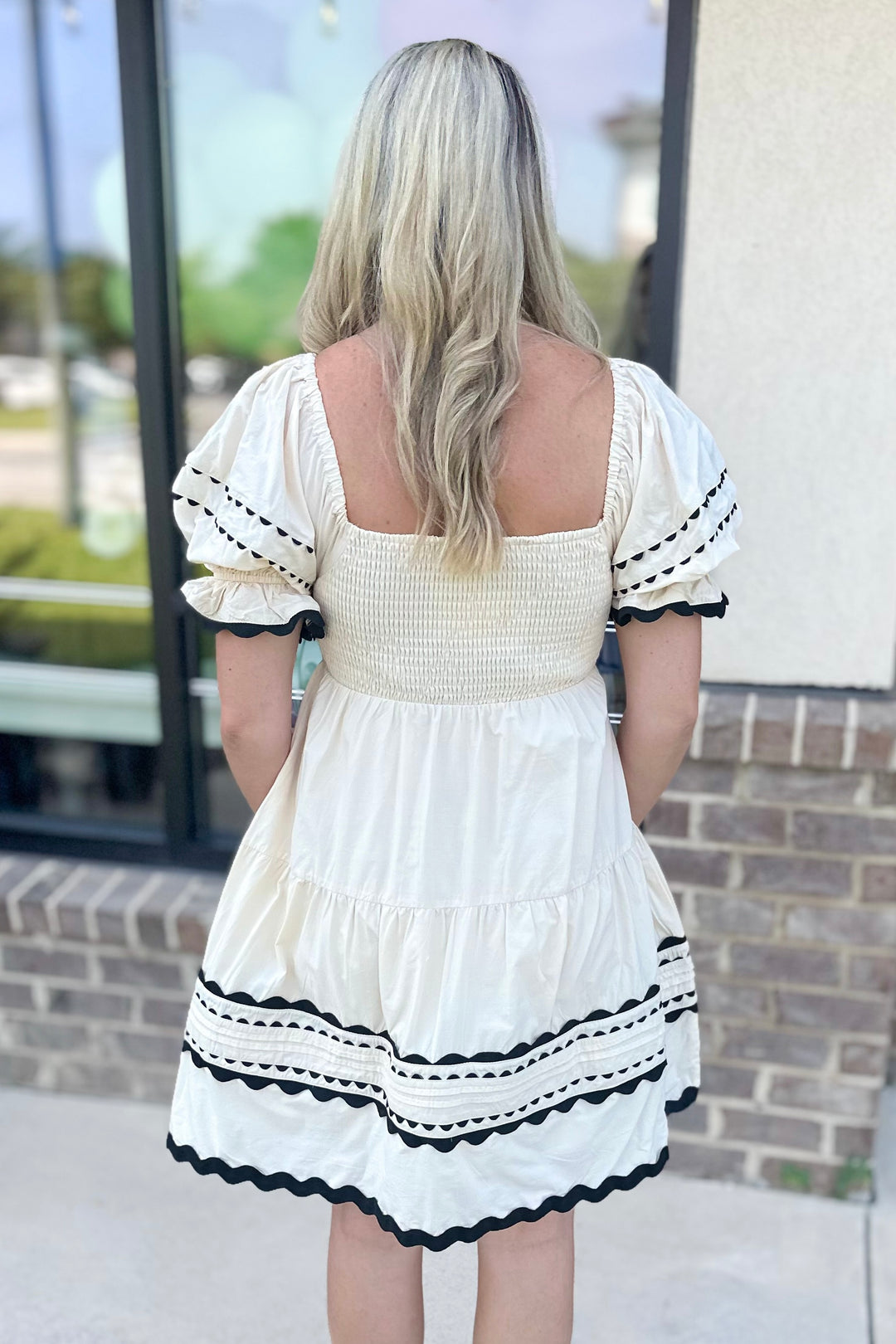 CREAM & BLACK RIC RAC BABYDOLL DRESS