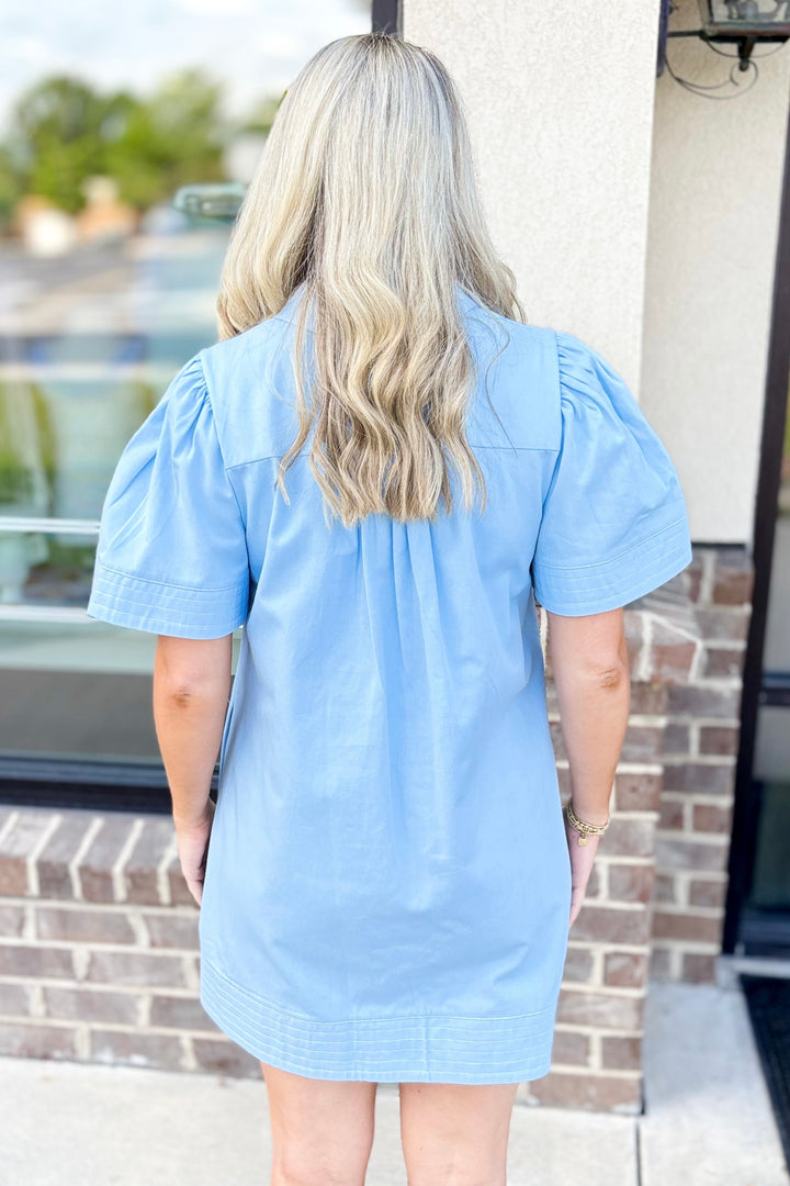 BABY BLUE BUTTON FRONT COLLAR DRESS