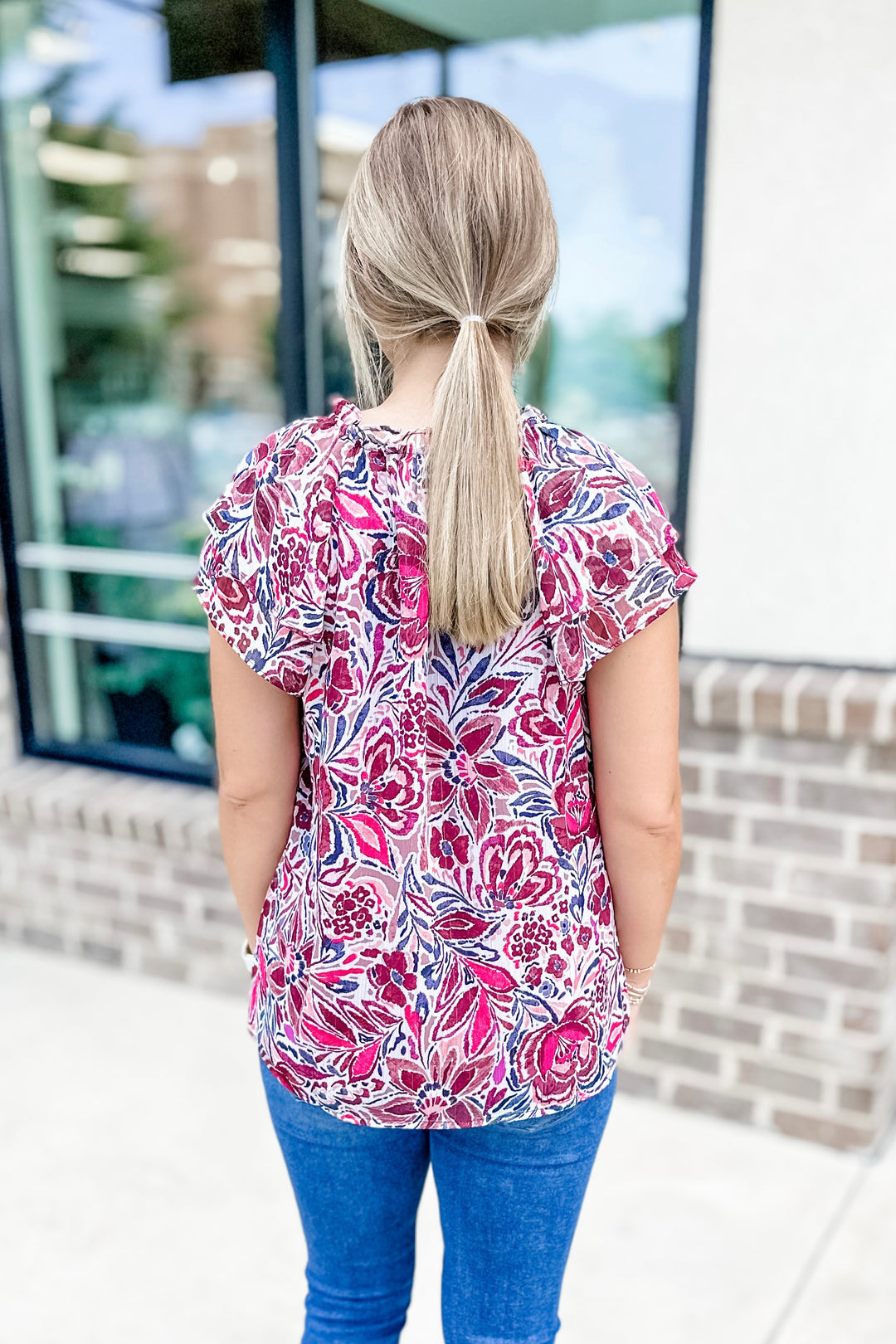 ORCHID CREAM FLORAL RUFFLE TOP