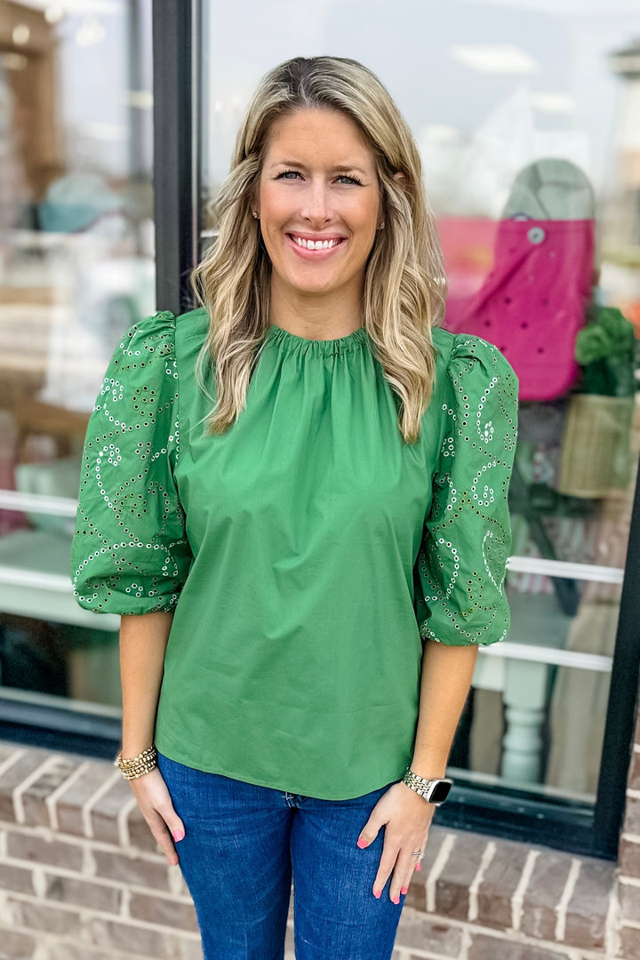 EMILY LOVELOCK: GREEN LILLY TOP