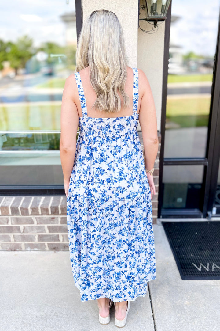 BLUE & WHITE FLORAL TANK MIDI DRESS