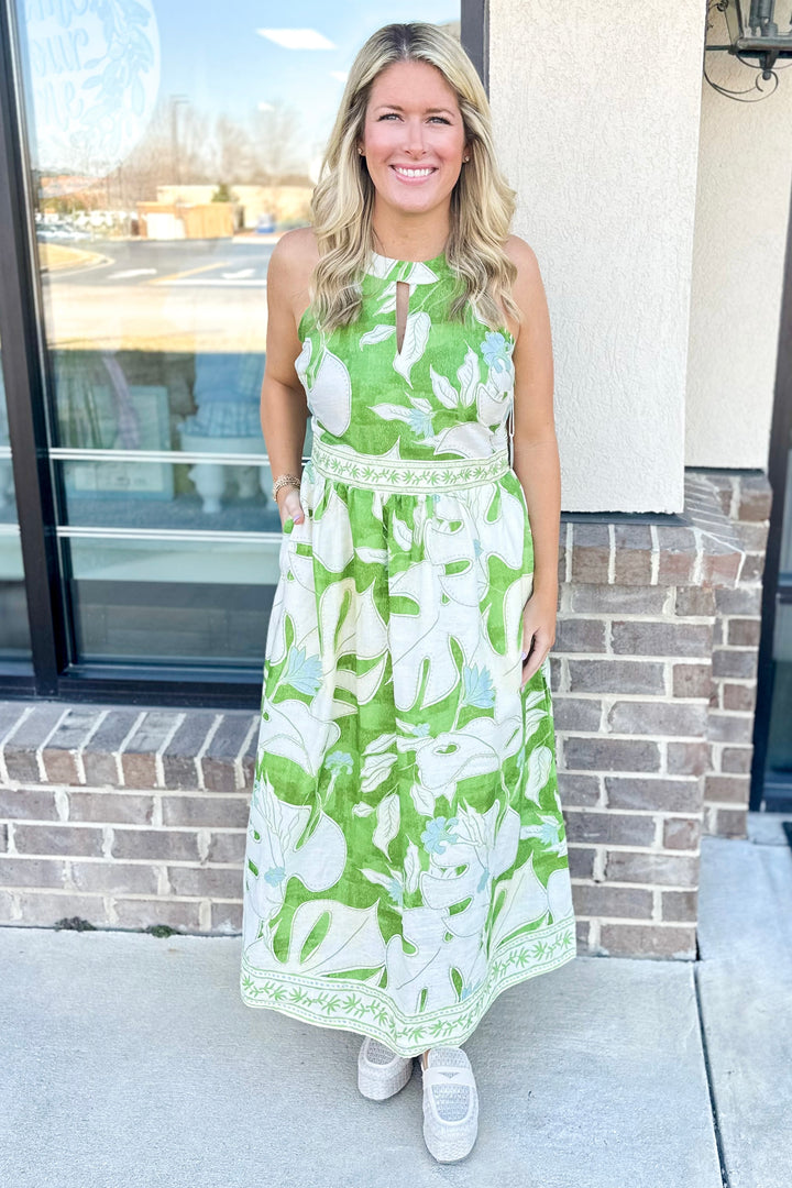 SPARTINA: ANDIE MIDI DRESS | OGEECHEE TROPICAL LEAF