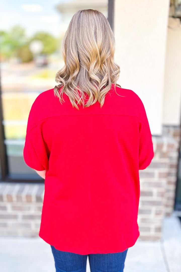 RED PATRIOTIC SEQUIN BOW BOXY TOP