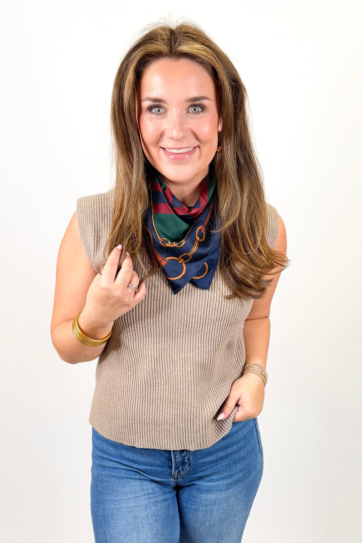 MOCHA RIBBED SLEEVELESS SWEATER