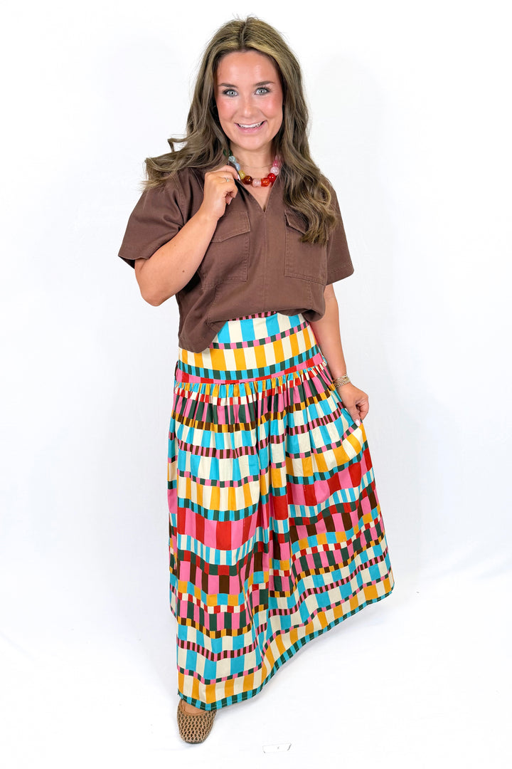 KARLIE: MULTI COLOR DROP WAIST MAXI SKIRT