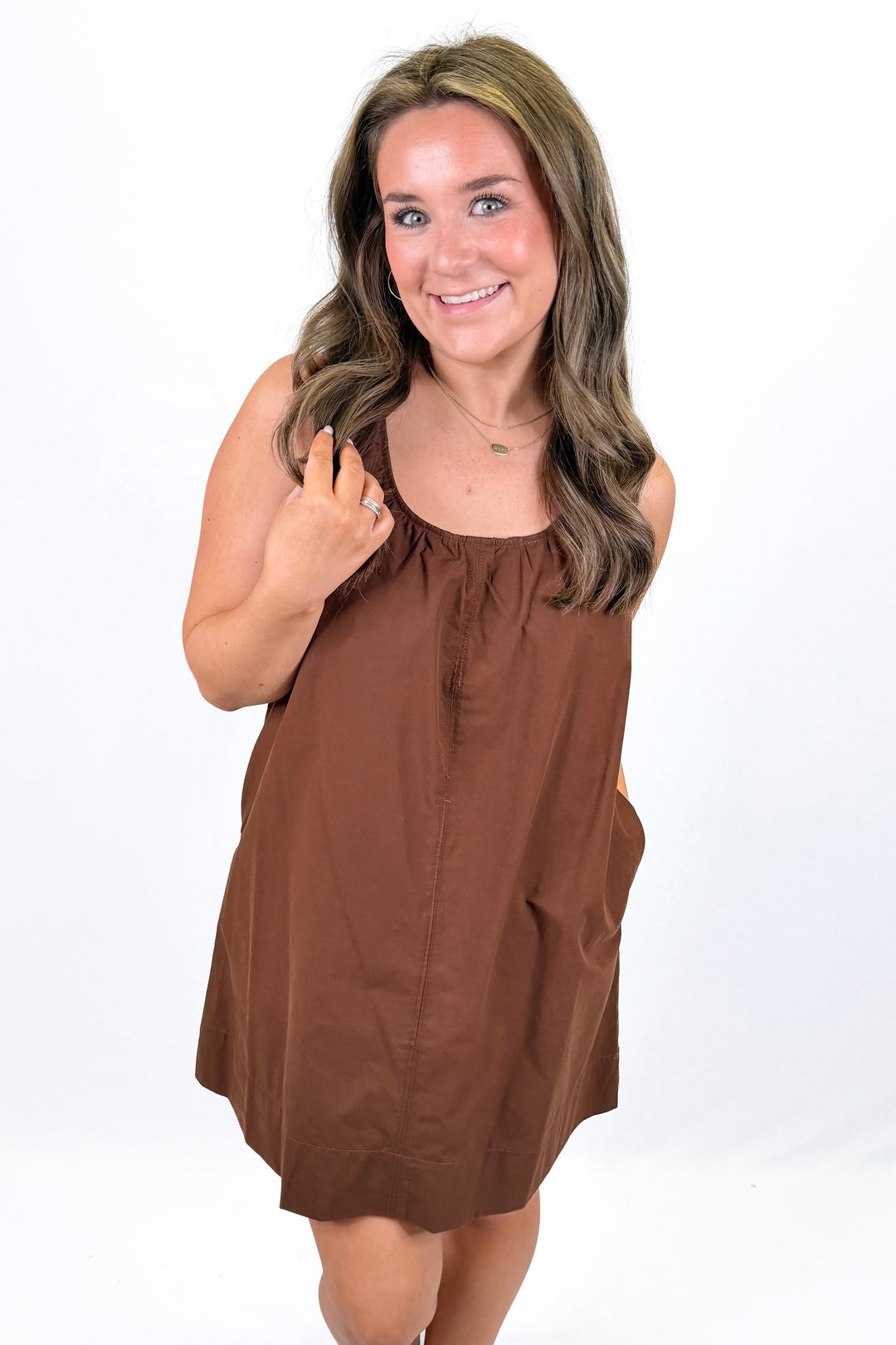 BROWN SCOOP NECK TANK DRESS