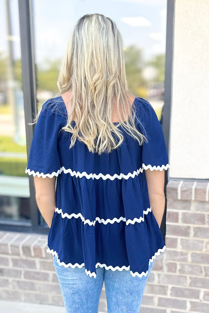 NAVY RIC RAC TRIM TIERED TOP