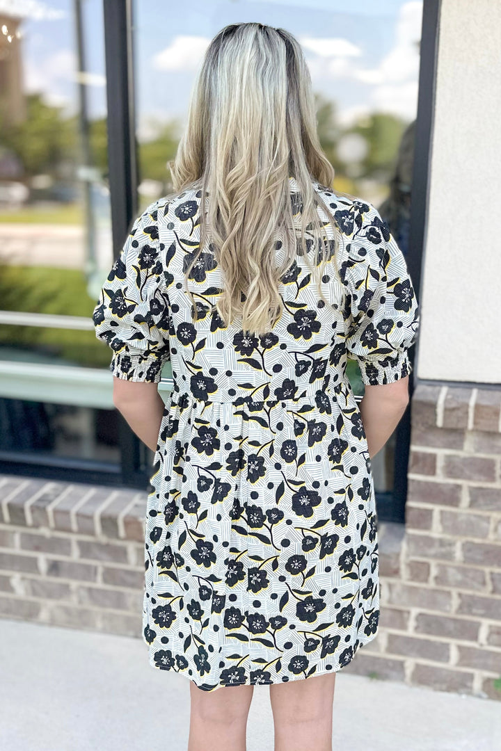 NAVY & YELLOW FLORAL BABYDOLL DRESS