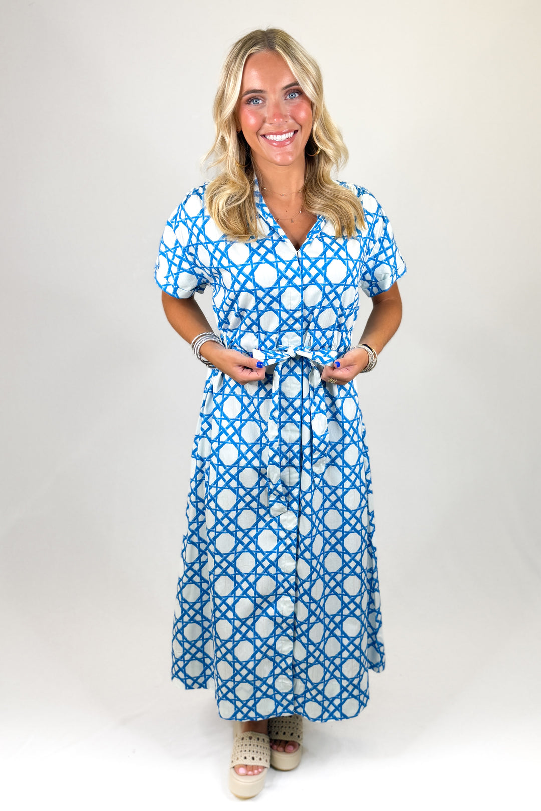 Holly Shae Bria Dress in Coastal Cane Blue | Holly Shae Southern Boutique Dress